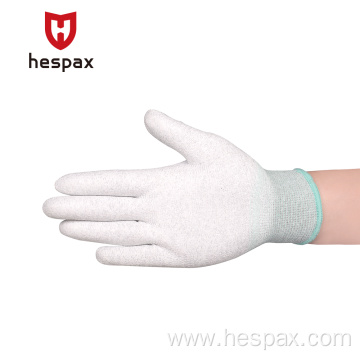 Hespax Seamless Carbon Fiber 13G PU ESD Gloves